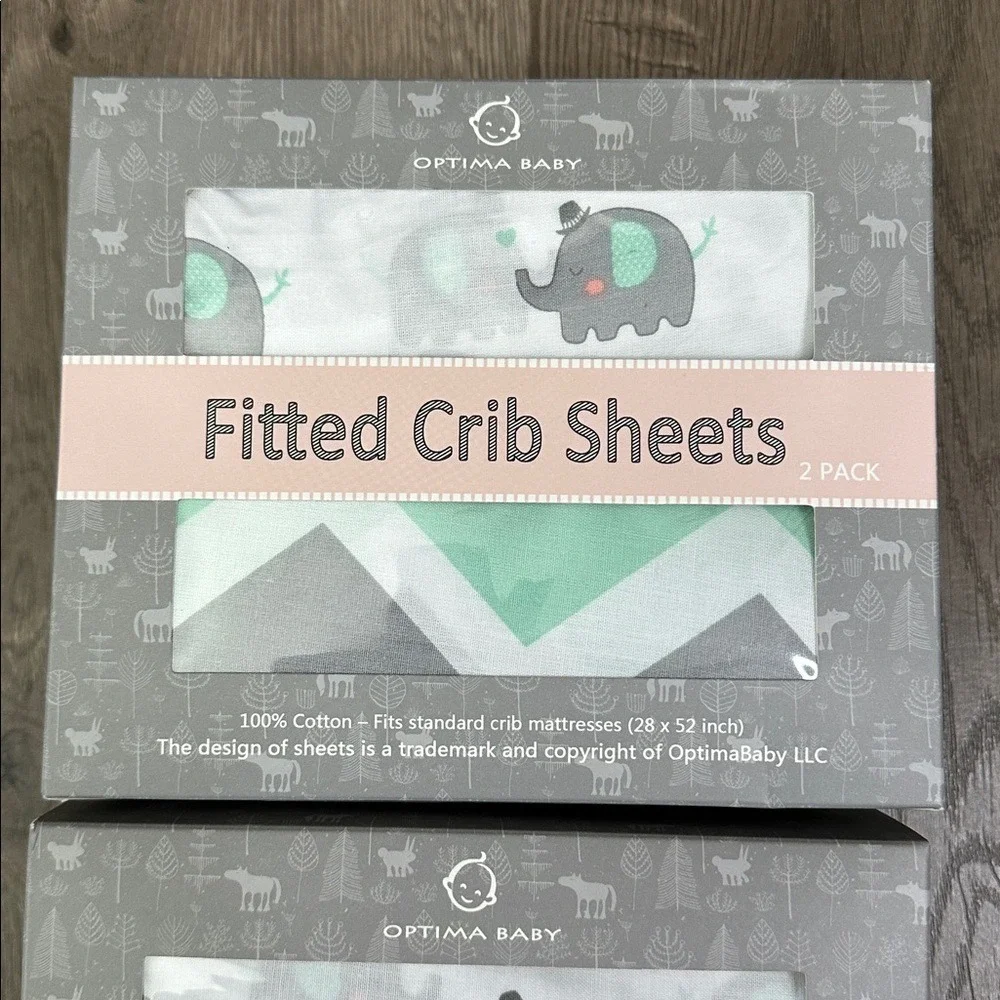 Two Optima Baby‎ 2 Pack Fitted Soft Cotton Fitted Crib Sheets Green White
